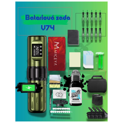 Rotačná tetovacia sada s batériovým strojčekom V74 a WFM Obsidian Outlining 30 ml