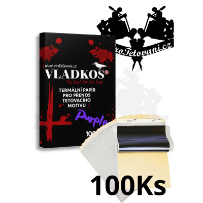 Obtlačkový papier Vladkos Purple pre tetovacie motívy 100 Ks balenia