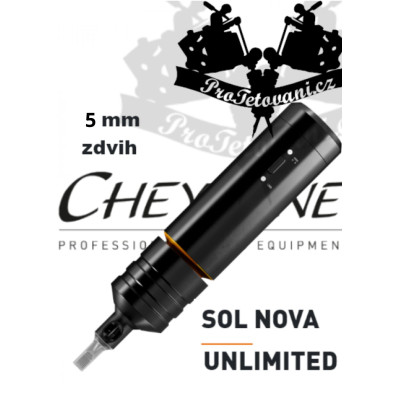 Rotačný batériový tetovací strojček CHEYENNE SOL NOVA UNLIMITED BLACK 5 mm zdvih